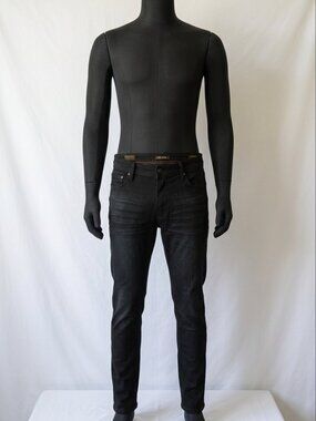 True Rebel Jeans Mens 34x32 Black Dark Wash Premium Denim RRL 808 Slim Fit